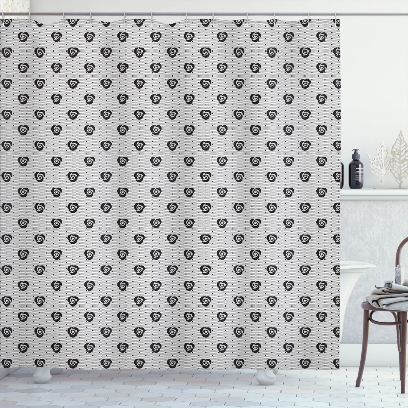 Grid Rose Flowers Motifs Shower Curtain