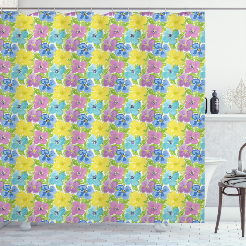 Watercolor Flower and Leaves Shower Curtain