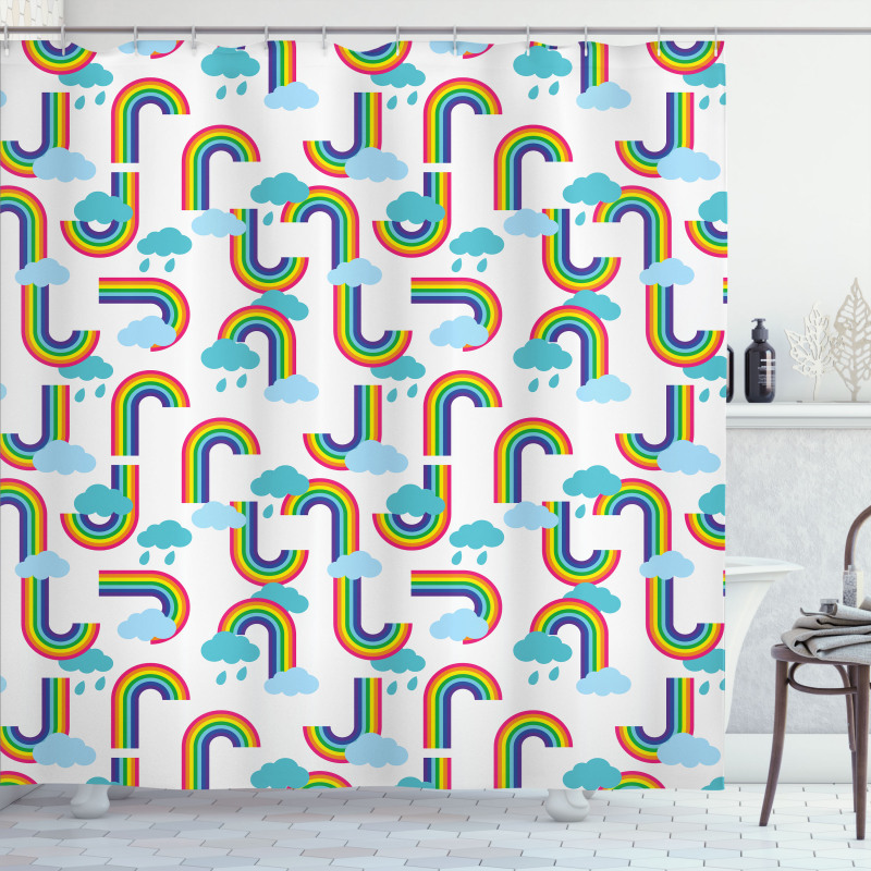 Rainbow and Clouds Pattern Shower Curtain