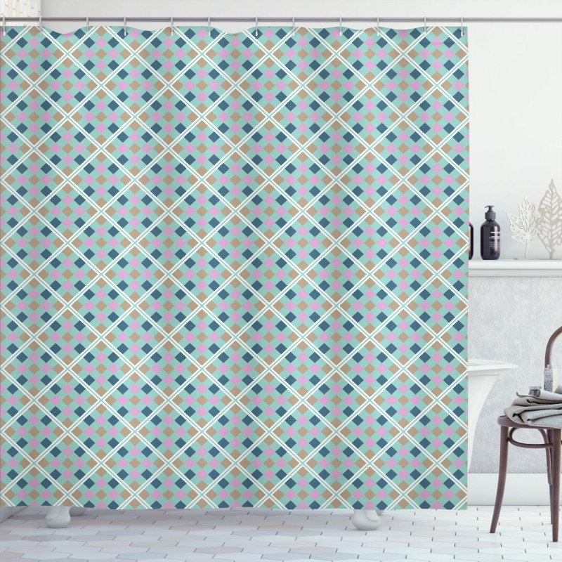 Diagonal Squares Geometric Shower Curtain