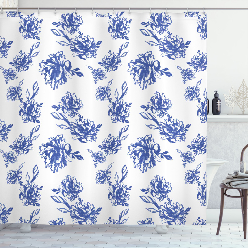 Blue Peonies Blossom Art Shower Curtain