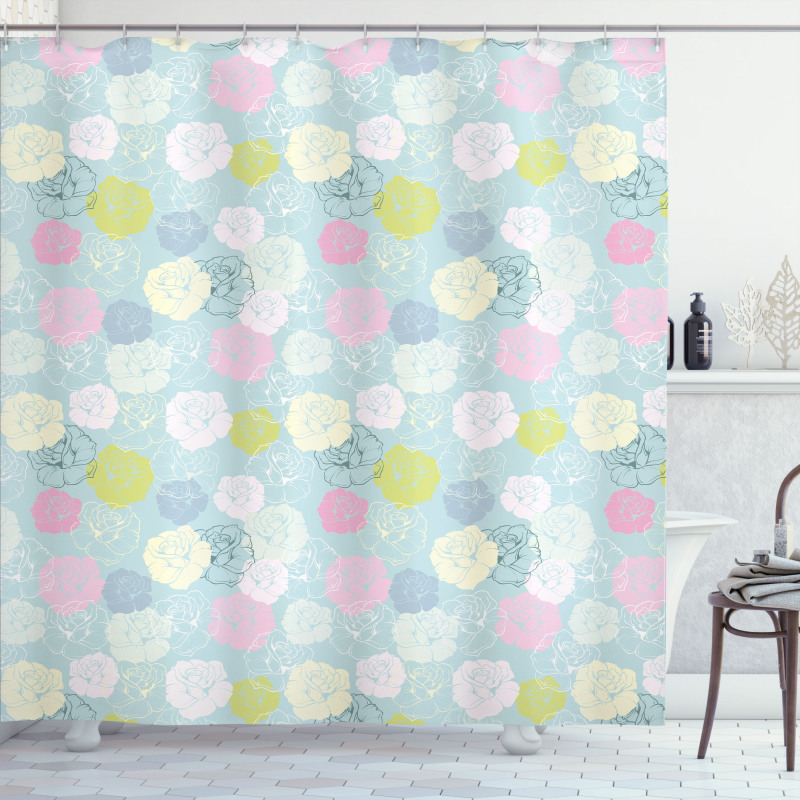 Pastel Colored Rose Flowers Shower Curtain