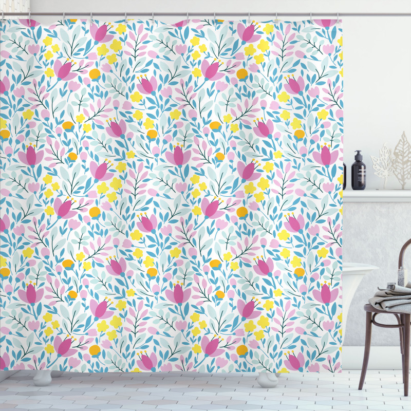 Flowers in Bloom and Buds Shower Curtain