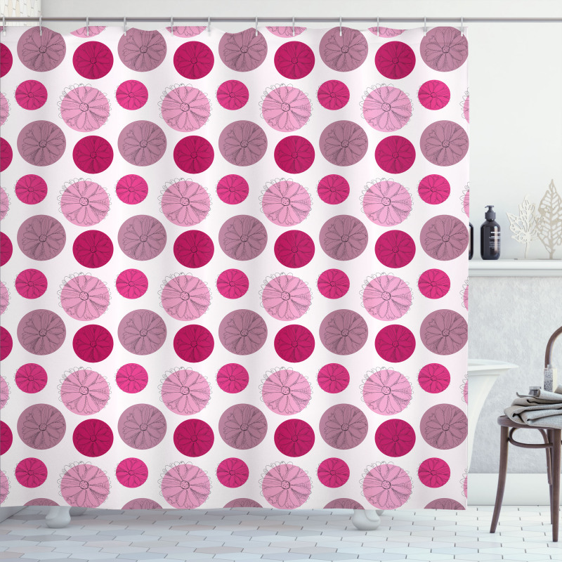 Flower Sketches over Dots Shower Curtain