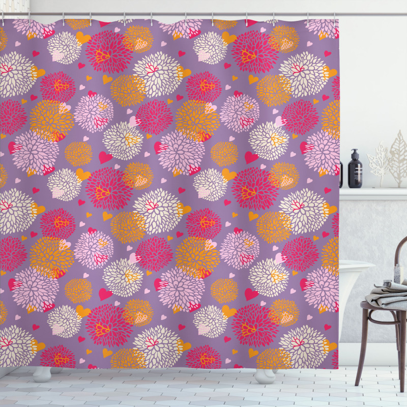 Blooming Flowers and Hearts Shower Curtain
