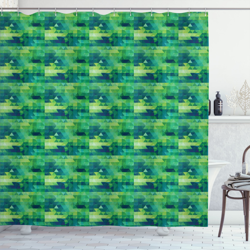 Green Monochrome Triangles Shower Curtain