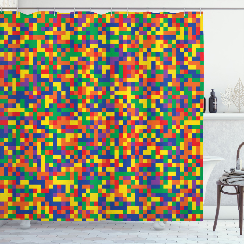 Vivid Motley Pixel Shower Curtain