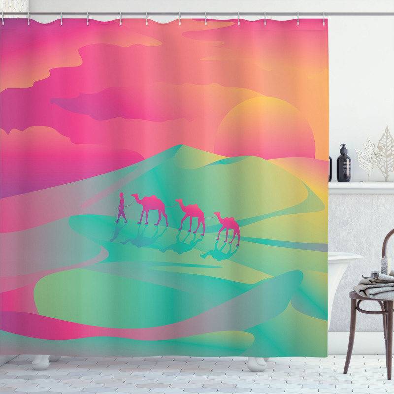 Camel Caravan Man and Sunset Shower Curtain