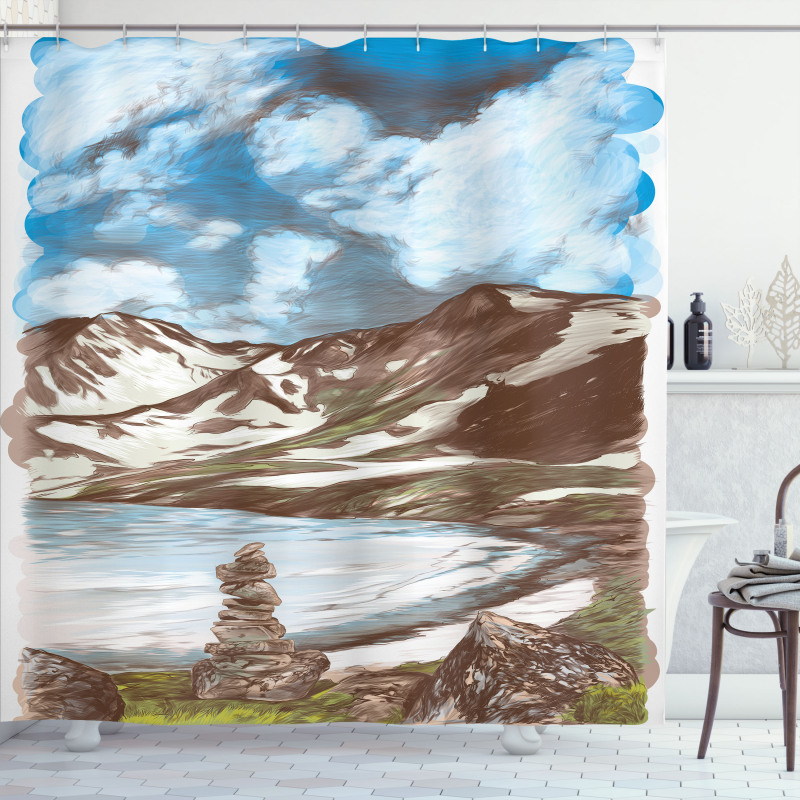 Snowy Mountains and Lake Shower Curtain