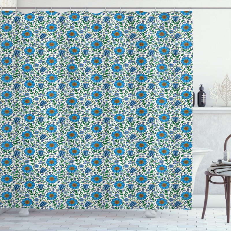 East European Flower Motif Shower Curtain