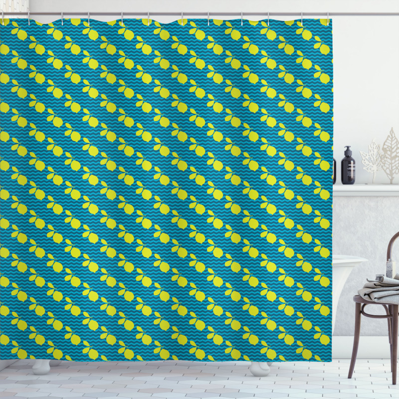 Citrus Motif Zigzag Backdrop Shower Curtain