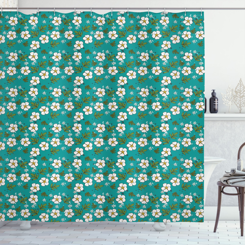 Leaves and Flowers Artwork Shower Curtain