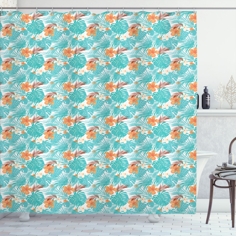 Summer Scene Palms Hibiscus Shower Curtain