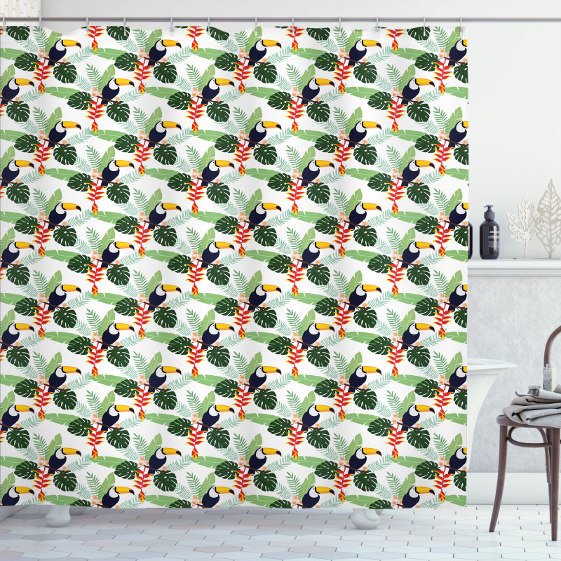 Flowers and Toucan Birds Shower Curtain