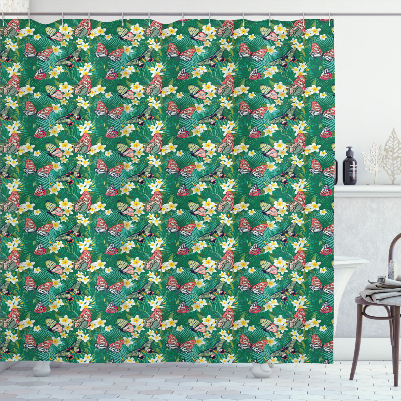 Exotic Butterfly Plumeria Shower Curtain
