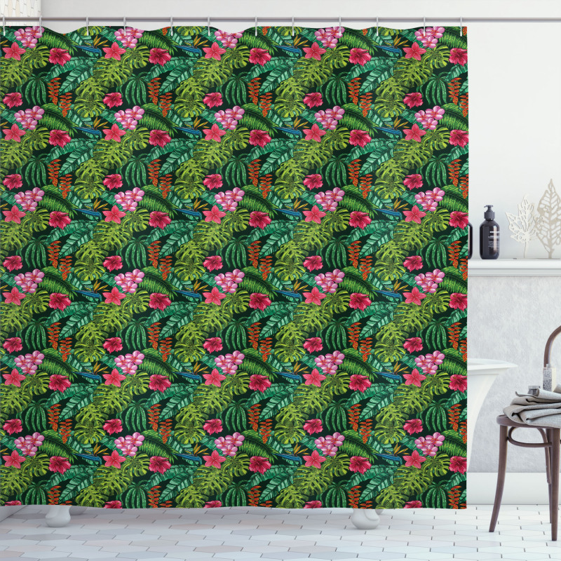 Hibiscus Plumeria Monstera Shower Curtain