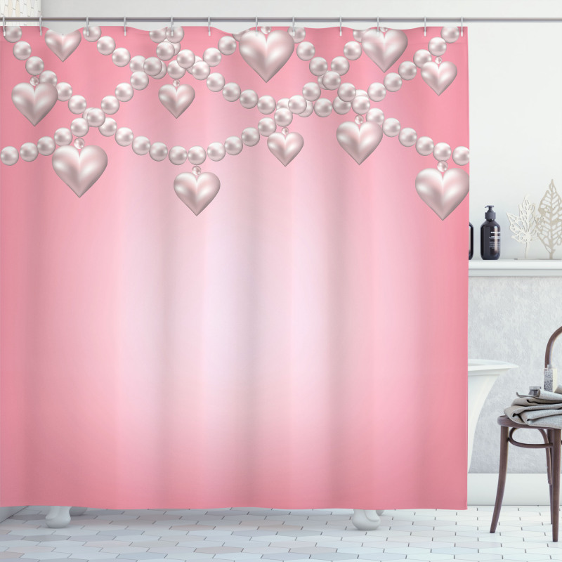 Heart Pearl Necklace Shower Curtain