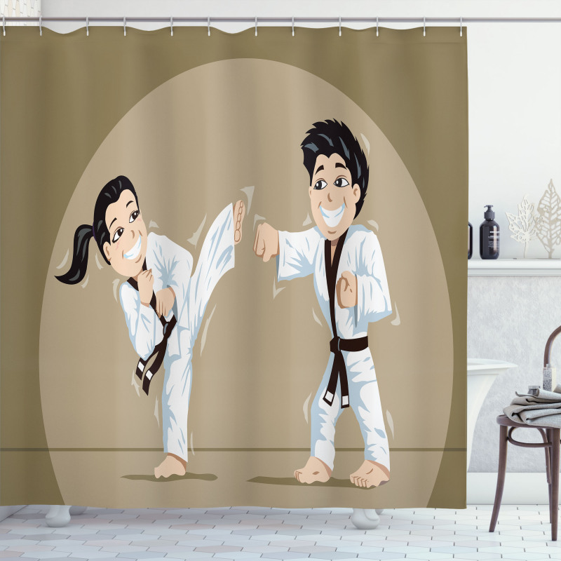 Children Karate Cartoon Art Shower Curtain