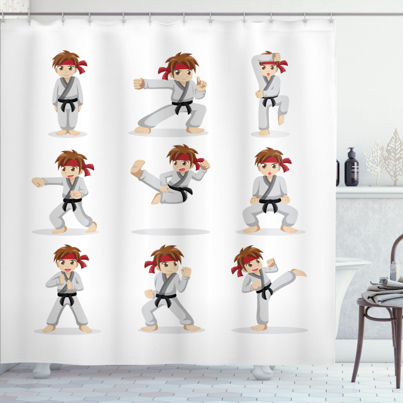 Martial Arts Boy Cartoon Shower Curtain