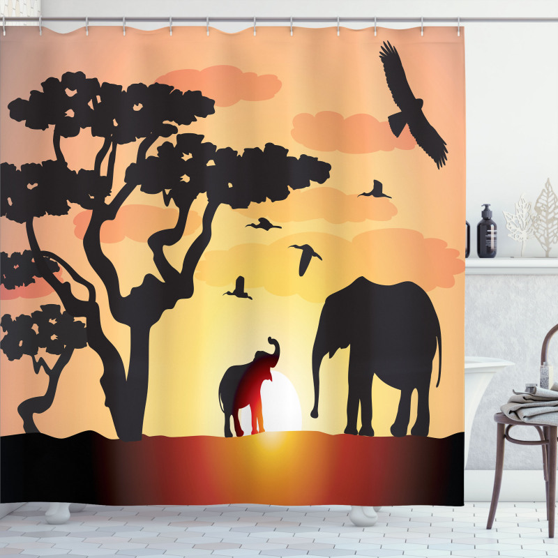 Sunset Animal Tree Shower Curtain