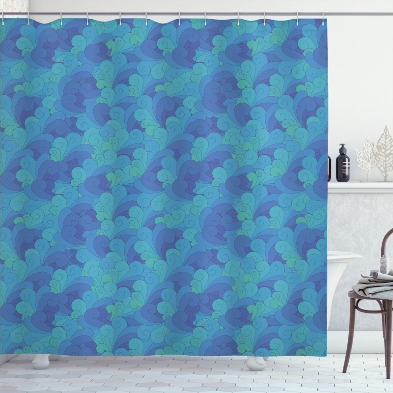 Doodle Ocean Sky Clouds Shower Curtain