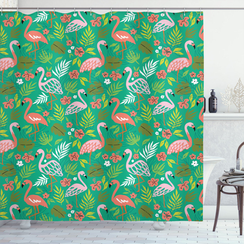 Caribbean Botany Flamingos Shower Curtain