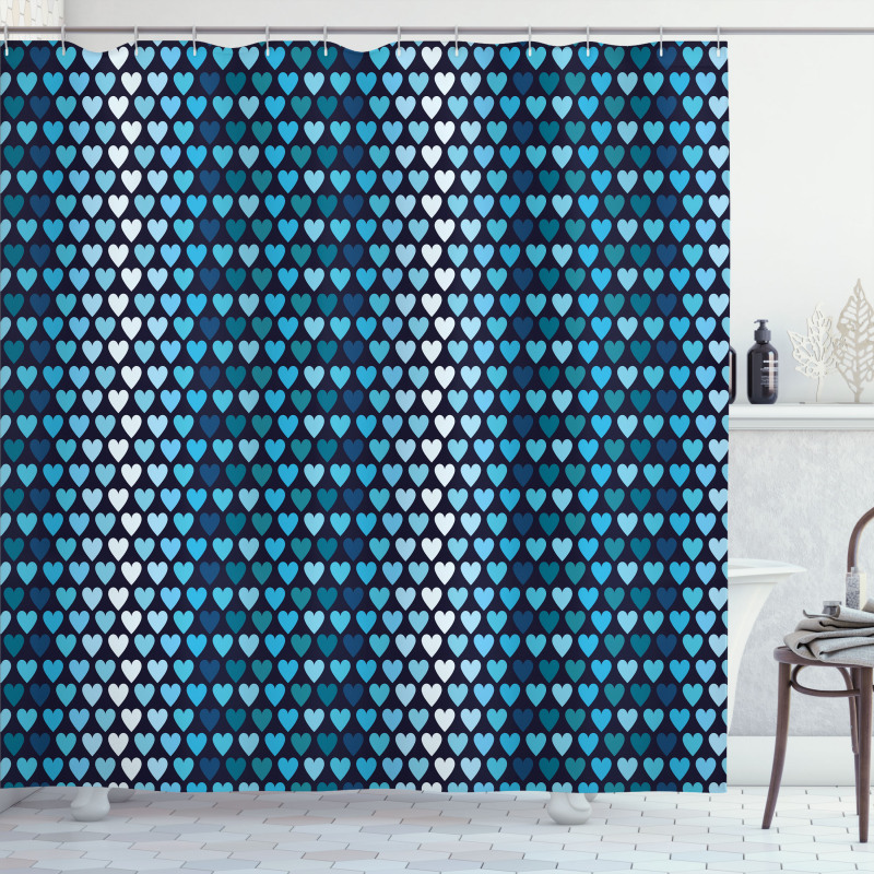 Blue Toned Heart Shapes Shower Curtain