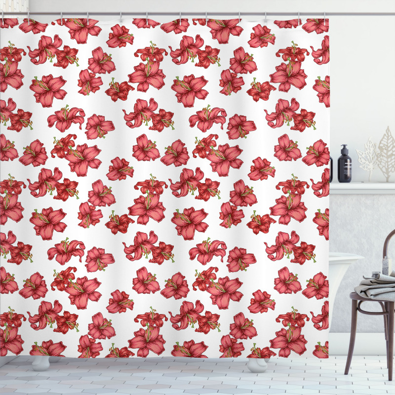 Vintage Style Lily Flowers Shower Curtain