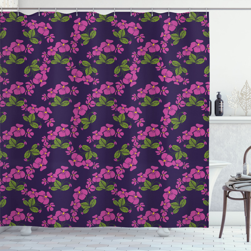 Retro Style Violet Flora Shower Curtain