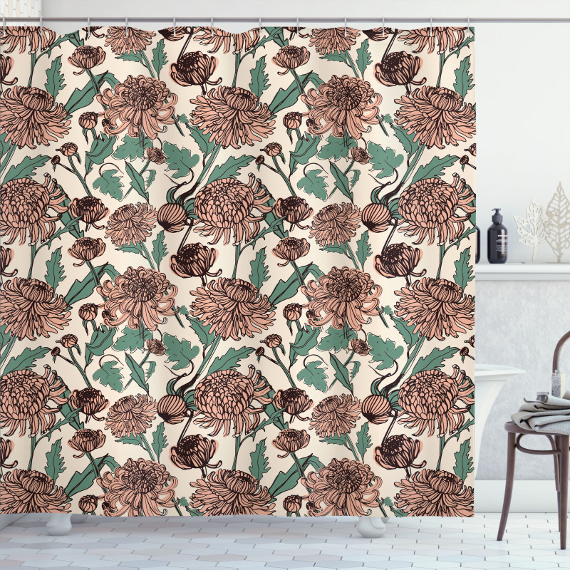 Graphical Chrysanthemums Shower Curtain