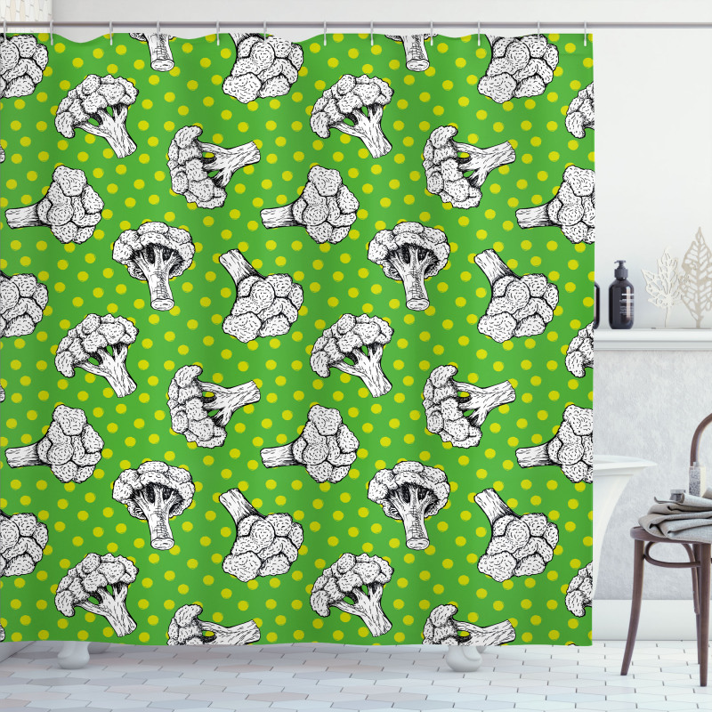 Digital Drawings of Broccoli Shower Curtain