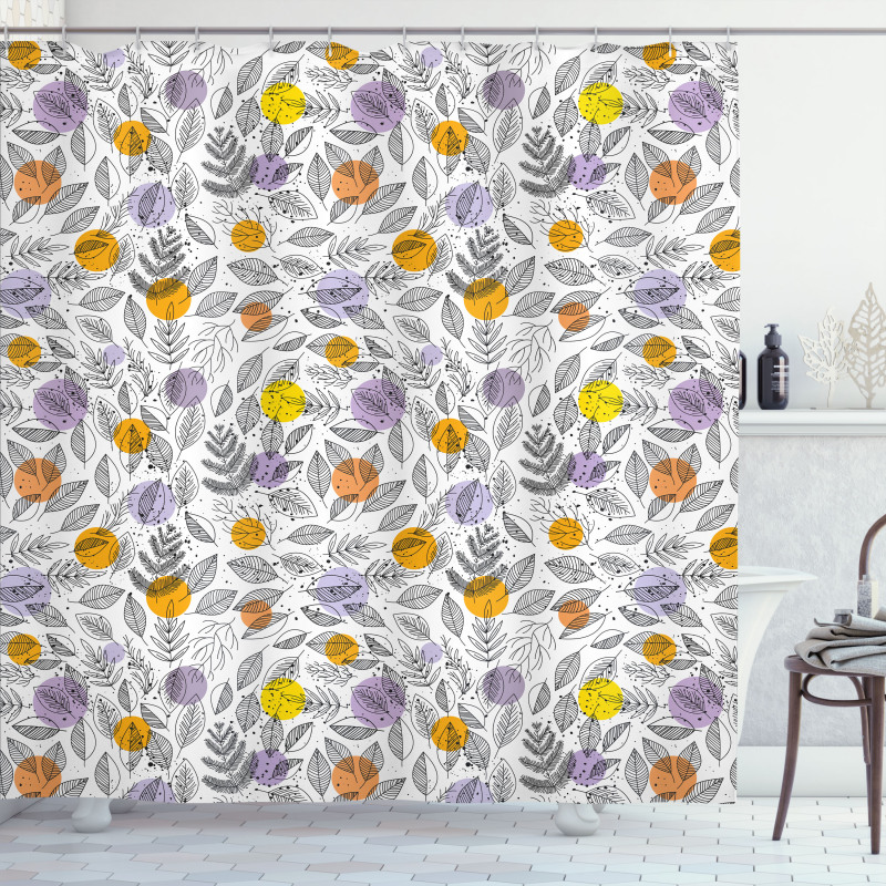 Round Blots and Leaves Shower Curtain