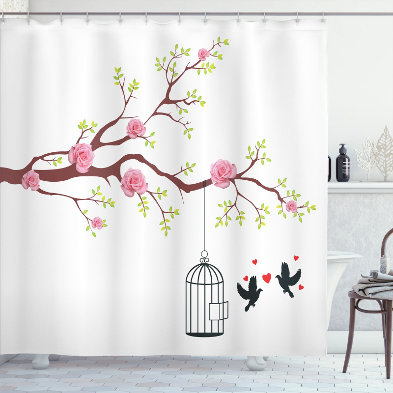 Roses Blossoms Birds Shower Curtain