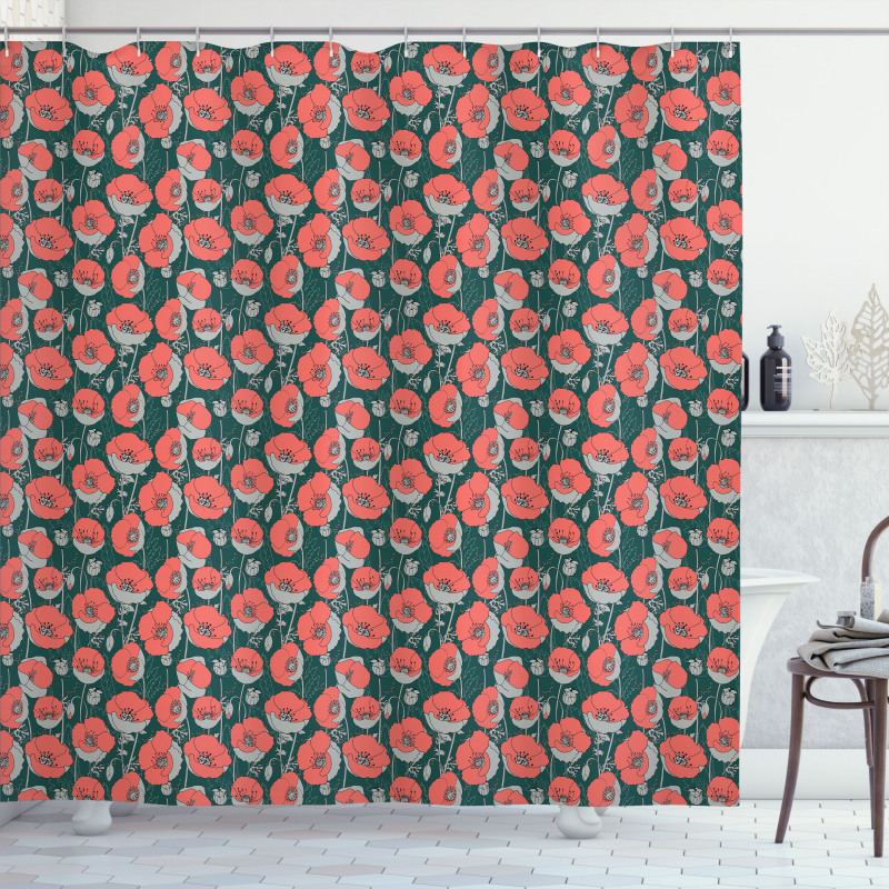 Forest Poppies Pattern Shower Curtain