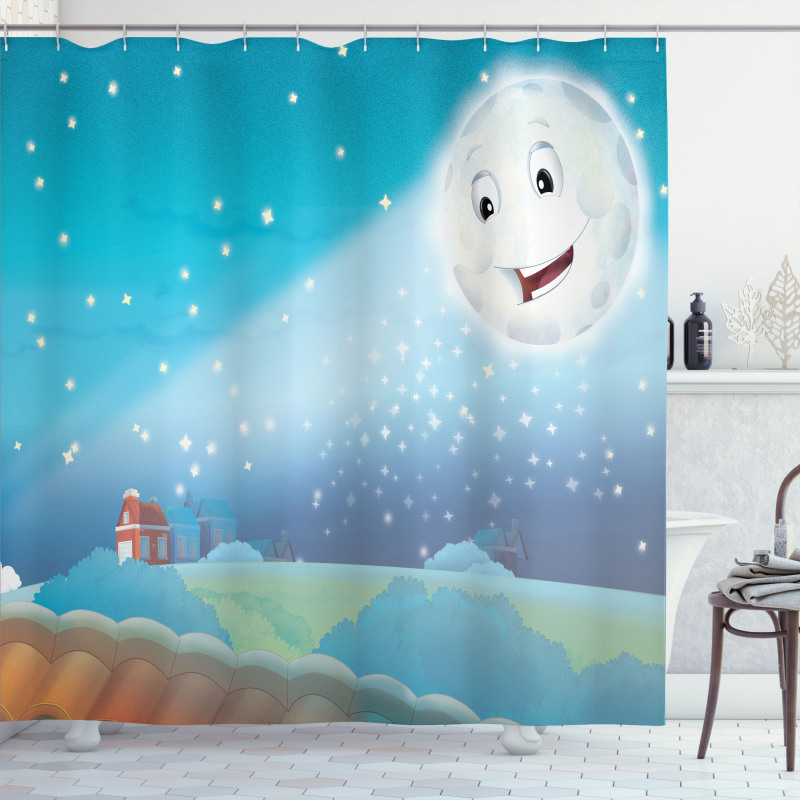 Cartoon Lunar Smiling Shower Curtain