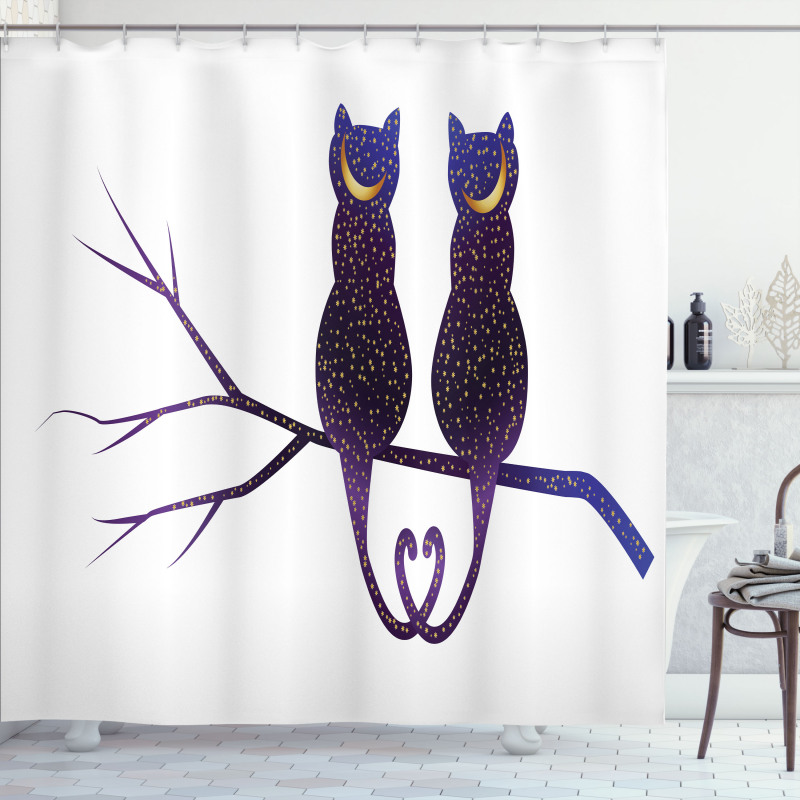 Cats Depicted as Night Shower Curtain