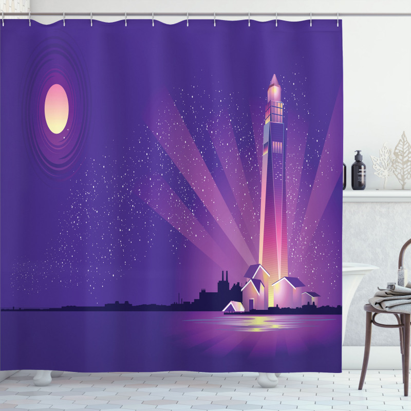 Lighthouse Under Night Shower Curtain