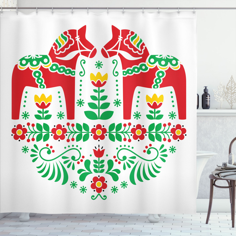 Flora Dala Horse Shower Curtain