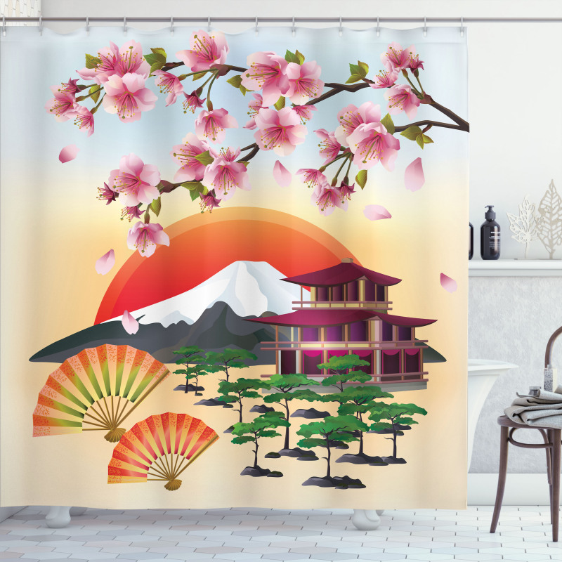 Building Sakura Sunrise Shower Curtain