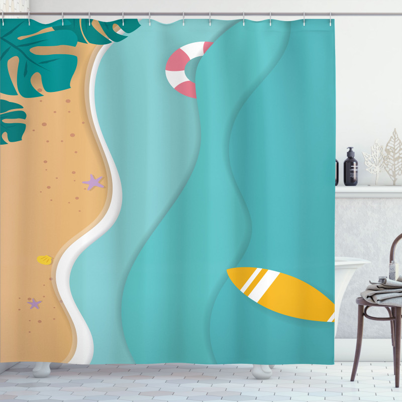 Aerial Cartoon Sea and Beach Shower Curtain