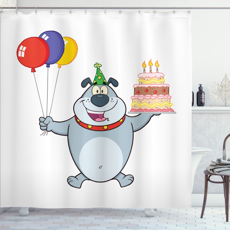 Bulldog Balloons and Cake Shower Curtain