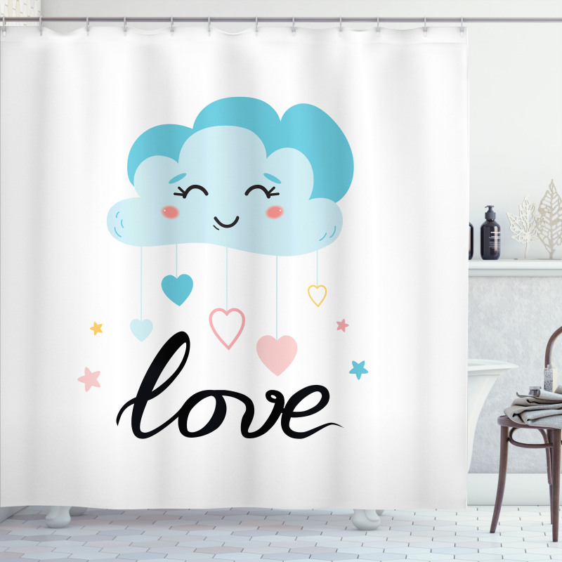 Love Cursive Text and Clouds Shower Curtain