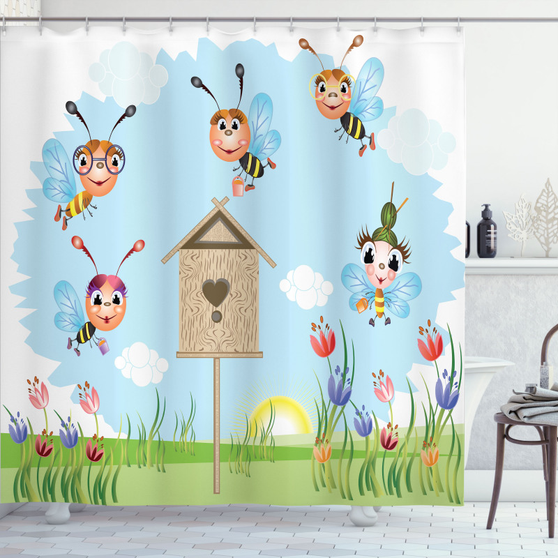 Cheerful Meadow Landscape Shower Curtain