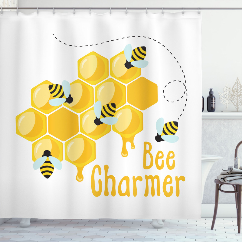 Bee Charmer Lettering Shower Curtain