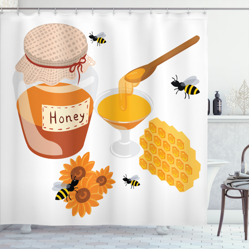 Spoon Jar and Sunflowers Shower Curtain