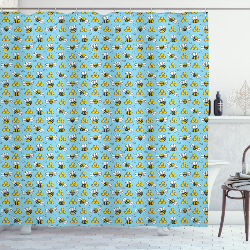 Cartoon Style Happy Bees Shower Curtain