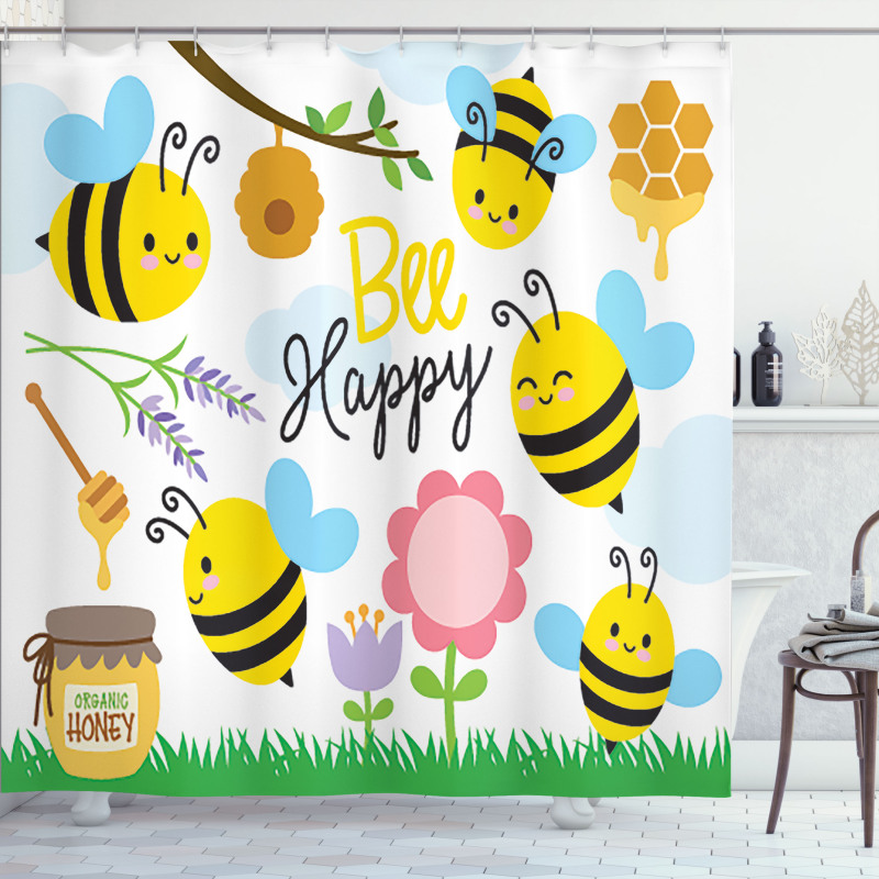 Bee Happy Spring Garden Shower Curtain