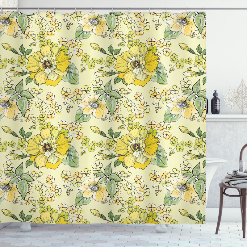 Watercolor  Leaves Blossom Shower Curtain