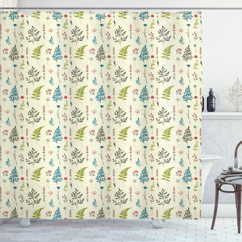 Rhythmic Fern Leaves Herbs Shower Curtain