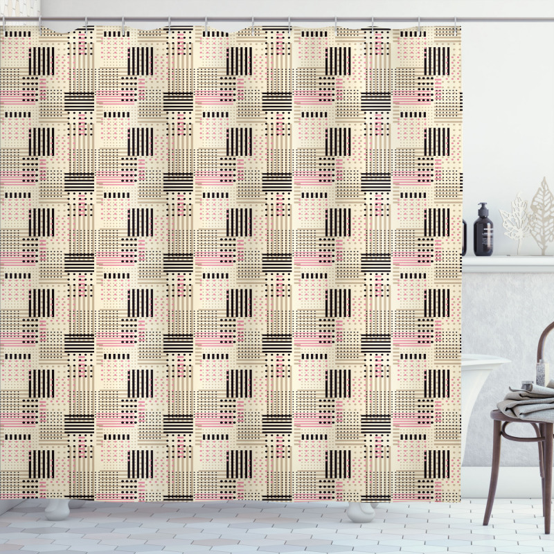 Geometric Dots Stripes Art Shower Curtain